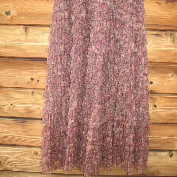 Mac Duggal 8042 Brown Ruffle Floral Maxi Dress Gown - Picture 9 of 15